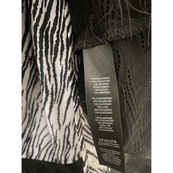 Chicos Womens High Low Tunic Size 3 US XL Black White Animal Print Stretch Sheer - Picture 4 of 7
